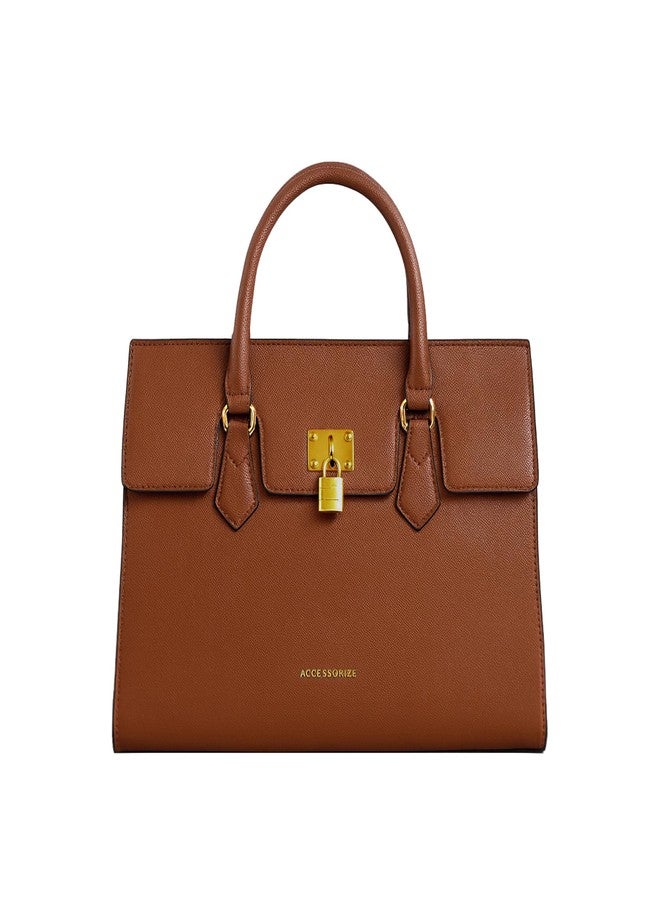 أكسيسورايز حقيبة يد نسائية من أكسسورايز لندن، لون بني، بتصميم إمبراس، بمقبض علوي منظم | حقيبة يد فاخرة - Image 1